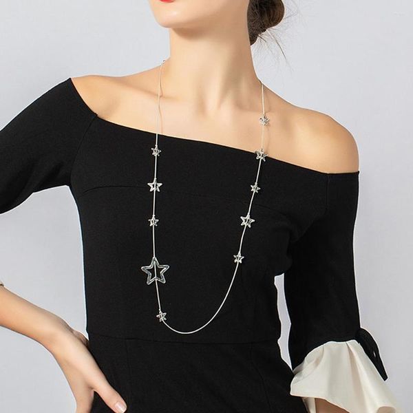 Подвесные ожерелья Allyes Fashion Hollow Star Beadered Beadered Ожерелье для женщин Простые бохо серебряный цвет серебряный цвет