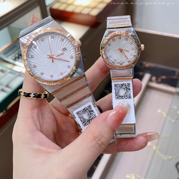 Coppia di lussuosi uomini donne guardano il marchio top marchio di moda uomo diamante orologi di alta qualità in acciaio inossidabile orologi da polso per il regalo di Natale di compleanno da donna