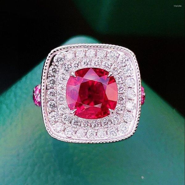 Clusterringe Hjy2023 Solid 18k Gold Juwel natürliche rote Turmalin -Edelsteine ​​3.78ct Diamonds weiblich für Frauenfeinring