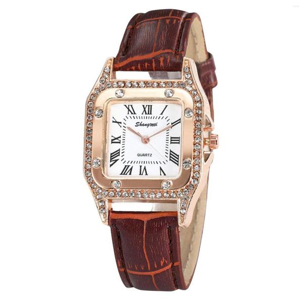 Relógios de pulso 2023 Women Quartz Fashion Color Strap Digital Dial Leather Band Watch Analog Aço inoxidável