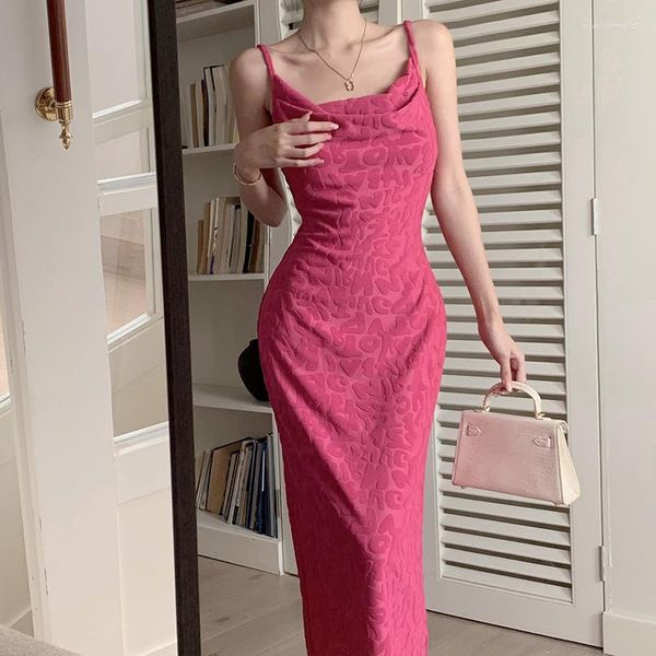 Повседневные платья розовые буквы Emboss Leopard Sling Long Dress Y2K 2023 Летняя модная воротника.