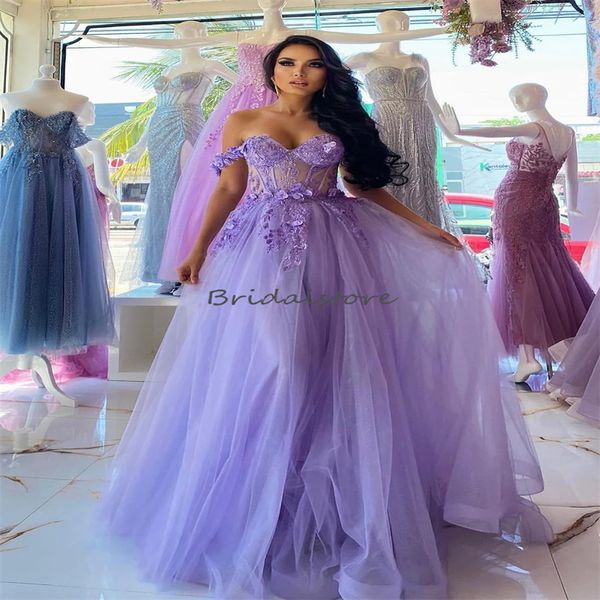 Bellissimo abito da sera floreale Lilac 2023 Elegante abito da ballo in pizzo in pizzo una linea abiti da festa di compleanno di tulle