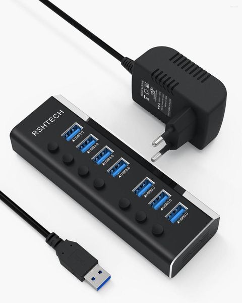 Powered USB 3.0 HUB 5 Гбит/с Передача данных Индивидуальный переключатель 12 В/2A Power Adapter 7 порт для аксессуаров для ПК