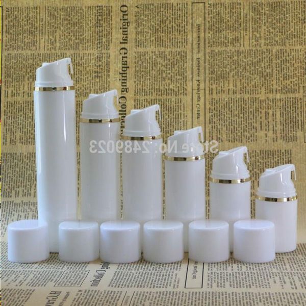 Bottiglie di pompa a ventilazione da 50 ml da 100 ml con berretto bianco con lozione cosmetica per aspirapolvere in plastica in plastica dorata 10 pezzi/lotto WLLBT