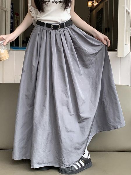 Röcke Qiukichonson grau Weiß Maxi Lange Frauen 2023 Frühlings Sommer koreanischer Stil süße Damen hohe Taille Eine Linie plissiert