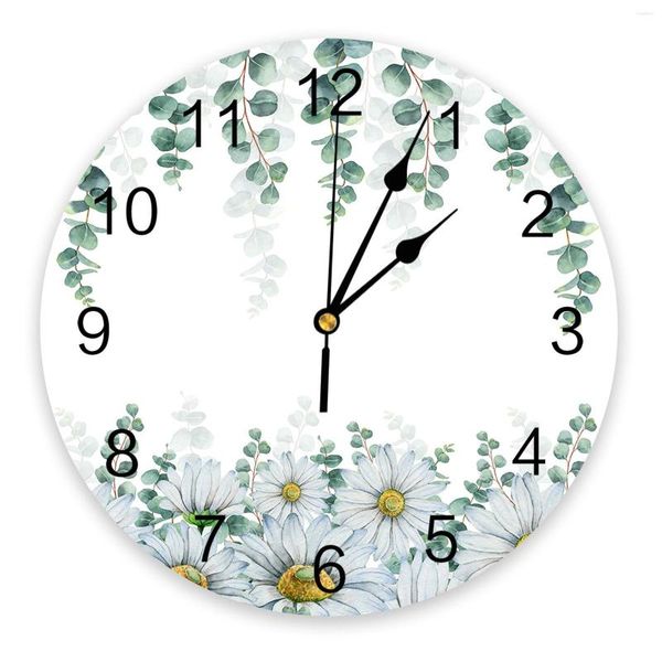 Relógios de parede Eucalipto American Idyllic Plant Flower Daisy Large Relógio Restaurante Restaurante Cafe Decoração Round Home Decoração