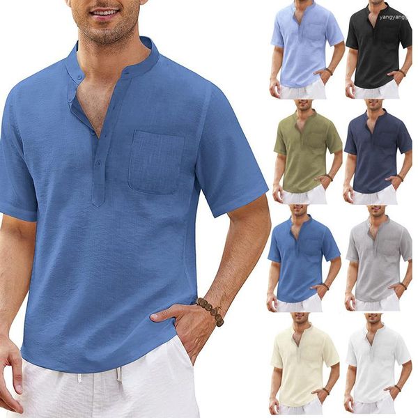 Herren lässige Hemden Sommer Baumwollwäsche für Männer weiße soziale Hemdblusen Kleidung Polo formelles Allgemeiner Top Fußball t