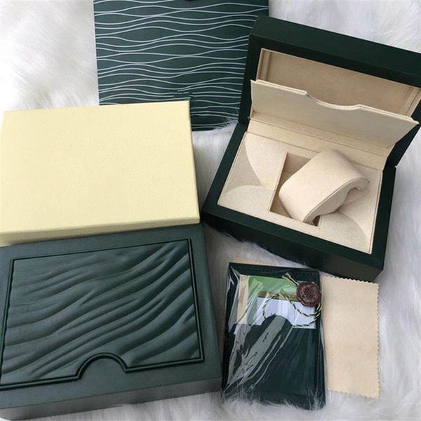 Watchboxen Dark Green Watch Box Geschenkkoffer für RLX -Broschüren -Karten -Tags und Papiere in englischer Schweizer Armbandwatchboxes2857