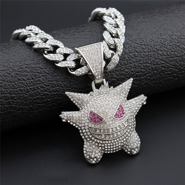 Anhänger Halsketten aus dem Kristall Anime Ghost Anhänger mit Hip Hop 13mm Quadrat Zirkon Tenniskette Halskette Halskette Luxus Anime -Schmuck 230821