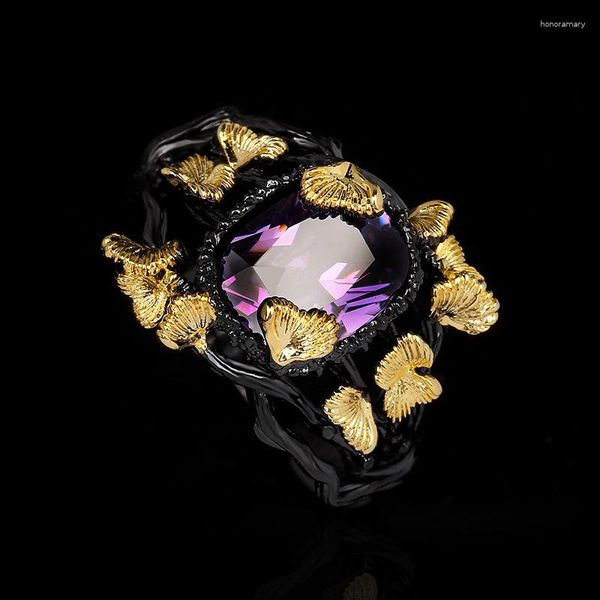 Clusterringe Cizeva Schwarze Farbe für Hochzeit Frauen Natur Amethyst Stein Ring Damen Engagement Brautschmuck 2023