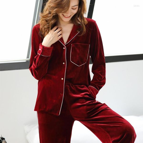 Женская одежда для сна женщины бархатная пижама набор зимней спящей двойной фланель для жемчужной кнопки, пижама может носить снаружи