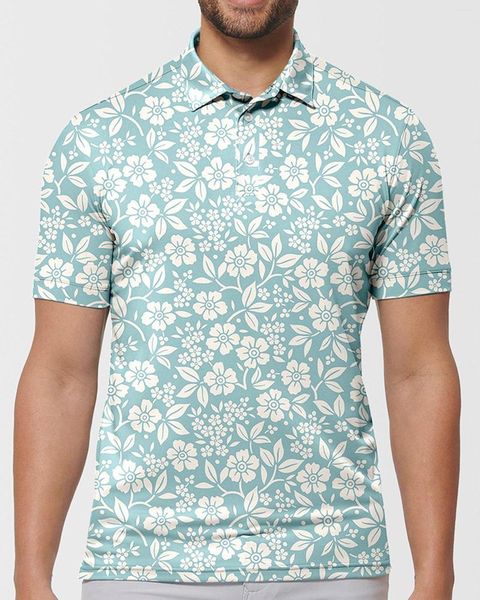 Herren Polos Entspannte blaue Blumen-Polo-T-Shirts Art Print Trending Shirt Sommer Kurzarmed Custom Clothing