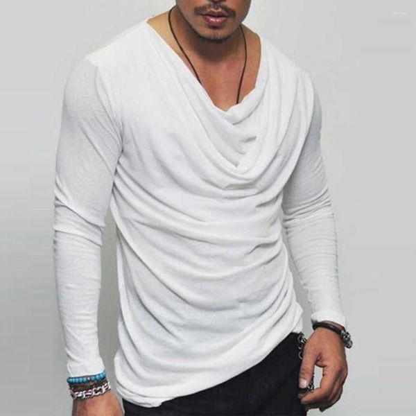 Magliette da uomo camicia da uomo maglietta uomo tops manica lunga colore solido tshirt maschio nero bianco