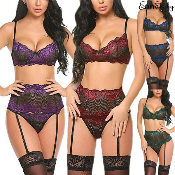 Bras Set Women Sexy Lace Belt Stocking B-String biancheria intima Sleep abbigliamento Set283z