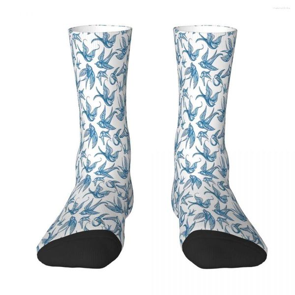 Meias masculinas Swallows Birds Tattoo Sock Men Mulheres Meias de Poliéster Design personalizável