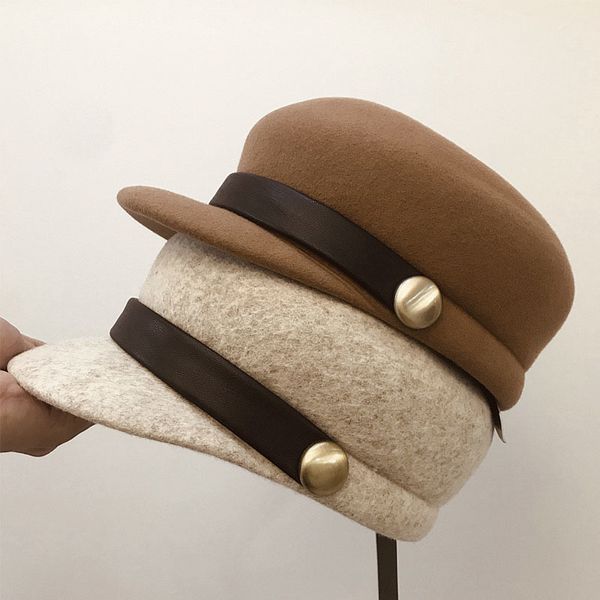 Berretti di lana di lana in feltro per donne Warm Winter Hat Visor Beret Sboy Beige Black Camel Ladies Ladies Flat Cabbie 230821