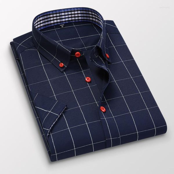 Camisas casuais masculinas vestido xadrez britânico masculino de alta qualidade de manga curta Slim Fit Business Camisa Top Cothes S-5xl