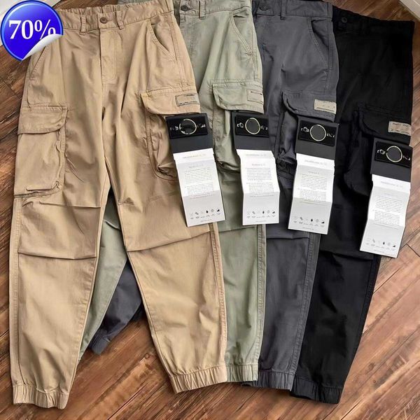 Designers de marca Calça Stone Metal Metal Nylon Pocket Bordge Bordge Troushers casuais calças refletidas finas Tamanho M-2xl S7te#