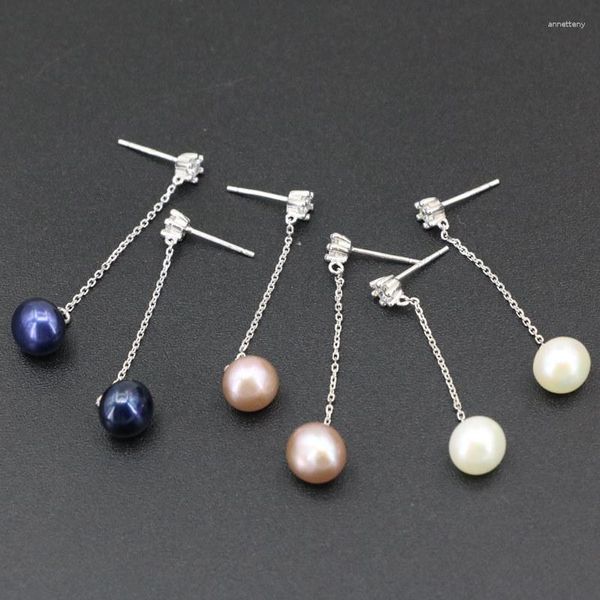 Brincos dangle Brincho de queda longa esterlina para mulheres 3 cores pérolas de água doce natural 8mm 4cm Presentes Jóias B3442