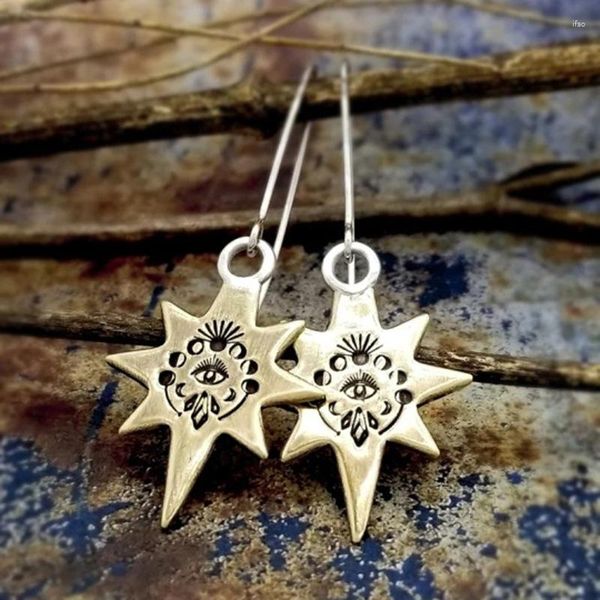 Brincos de bronzeamento Dangle Fashionn Design Oito Mount Star Pingente Acessórios de estilo nacional de metal esculpido Jóias para mulheres femininas