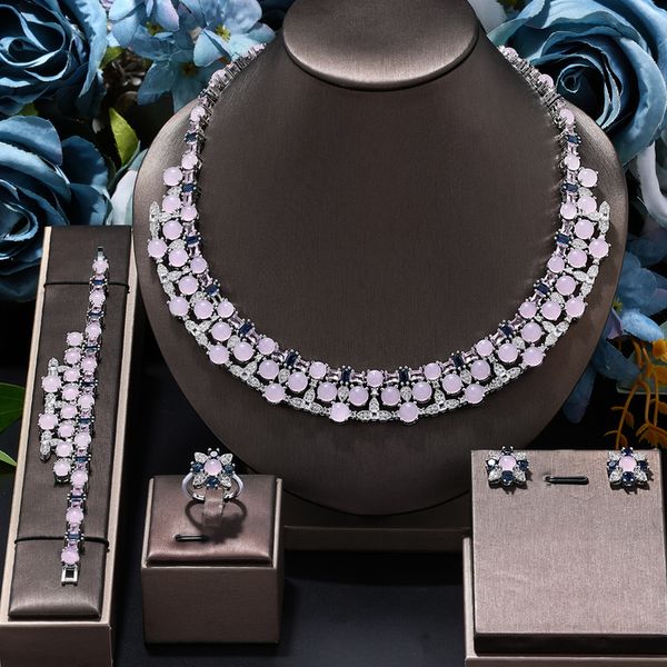 Brincos Colar 4 PCs Super Luxo Cubic Zirconia Faculdade de Casamento Fantas de Jóias Nigerianas Dubai Conjunto para Acessórios para Noivas 230820