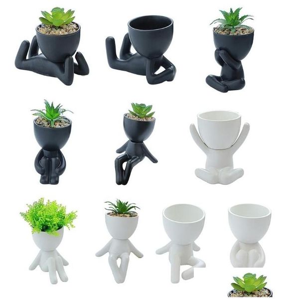 Plantadores potes desenhos animados fofos Humanóide Planter de Cerâmica Planta para Decoração de Desktop Criados de Flor Home Office Garden Drop DH3HQ