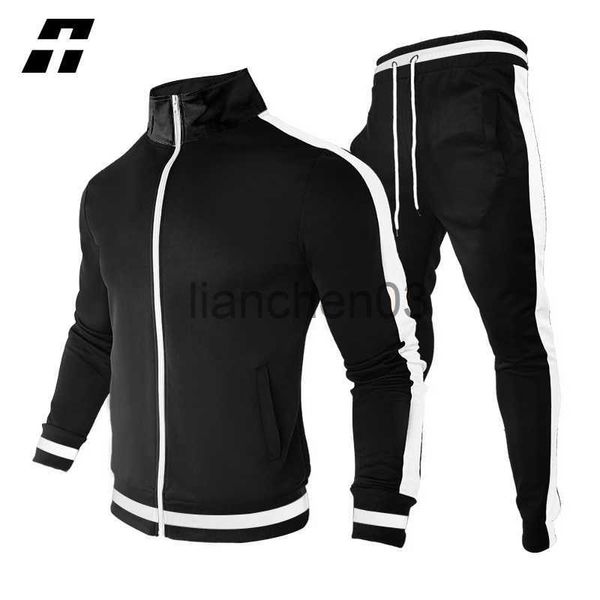 Men's Tracksuits 2022 Men Tracksuit da marca casual Hoodies sets masculinos Jaqueta com zíper 2 peças+calça ginástica listrada Terno esportivo masculino Hip Hop Streetwear J230821