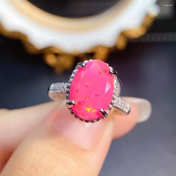 Ringos de cluster anel de noivado de opala rosa Vintage Silver Fire 925 Sterling Antique Bridal Women
