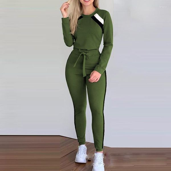 Calças de duas peças femininas para mulheres Autumn Sports Sports 2023 em roupas de manga comprida de pista de suor de 2 conjuntos