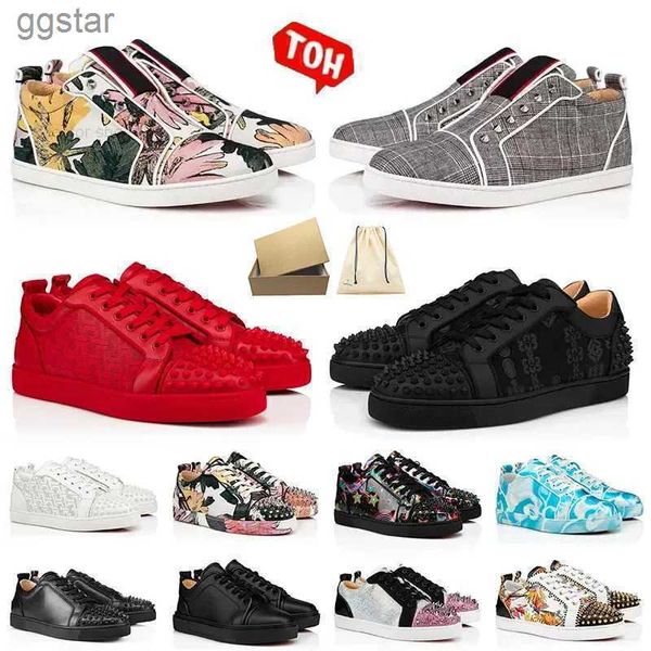 Mit Box Loubutins Christen Christen Rot-Boden Designer-Lehre S lässige Schuh Lows Sneakers für Männer Frauen modische Leder Splitter Vintage Glitter Flat Luxus TRAS