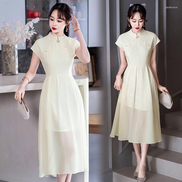 Roupas étnicas Estilo tradicional chinês Modern Cheongsam Summer Summer Feminino de manga curta QIPAO Vestido CNY