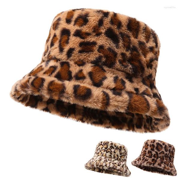 Beretti Fashion inverno finta pelliccia peluche Cappello leopardo Stampa Donne da sole calda da sole morbida Lady Lady Panama Fisherman Cap