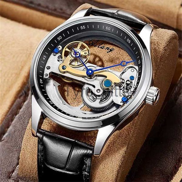Andere tragbare Geräte Ailang Mode Luxus Top Brand Herrenhöhle schwarzer Leder wasserdichte Uhr Automatische mechanische Männer Uhren Steampunk 8625 x0821