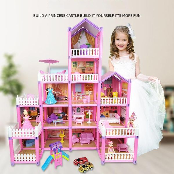 Acessórios para bonecas Simulação de brinquedo infantil Doll House Villa Set Fingle Play House Assembly Toys Princess Castle Bedroom Girls Gift Toy for Children 230818