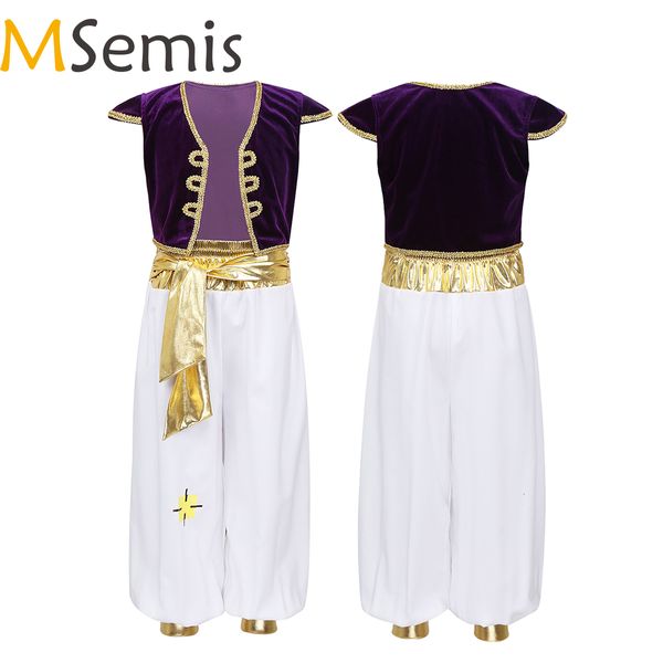 Cosplay MSEMIS KIDS GIODI Fancy Arabian Prince Costumes Caspioni con maniche con pantaloni per le feste di Halloween Fira di cosplay Dresse 230817