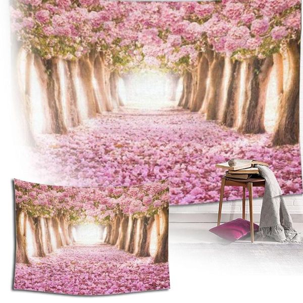 Arazzi Flower Road Cherry Abete Abete Wall Apped Tree View Arte per soggiorno Dormi camera da letto 80 x 60 pollici