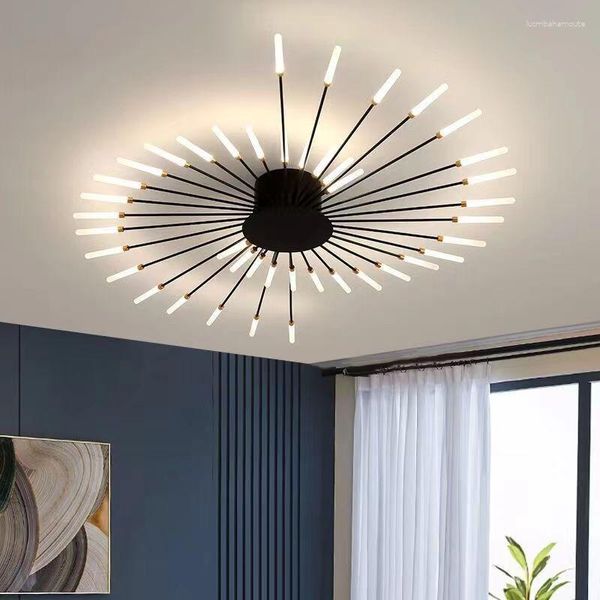 Kronleuchter modernes Feuerwerk LED LED Black Gold Kronleuchter Beleuchtung Wohnzimmer Esszimmer über dem Kopf Home Decor Schlafzimmer Spiraldecke