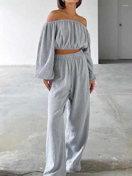 Frauen Nachtwäsche linad von Schulter -Pyjamas für Frauen 2 -Stück -Sets Baumwoll -Langarm -Ernte -Top weibliche Hosen -Anzüge LOSSER Herbst 2023
