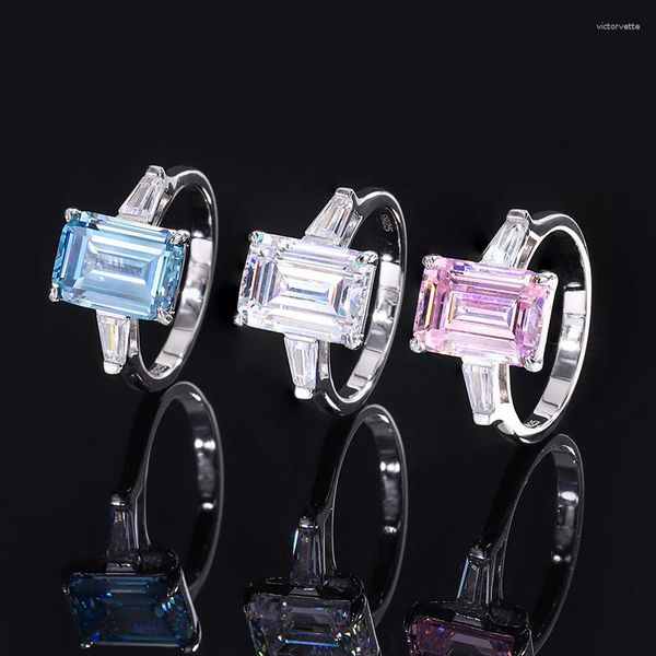 Clusterringe Klassiker 8 11mm rosa blau weiß länglich hoher carbon diamantring für Frauen 925 Sterling Silber Jubiläumsgeschenke Mädchen