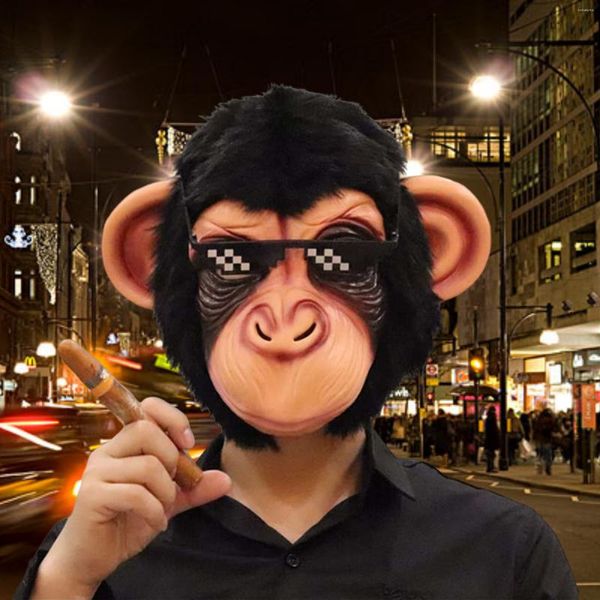 Máscara de macaco de suprimentos de festa rosto cheio de látex de látex real de cabeça de lácara de lácara de cabeça de head halloween carnaval cosplay jolly chimp misfarde traje para adulto