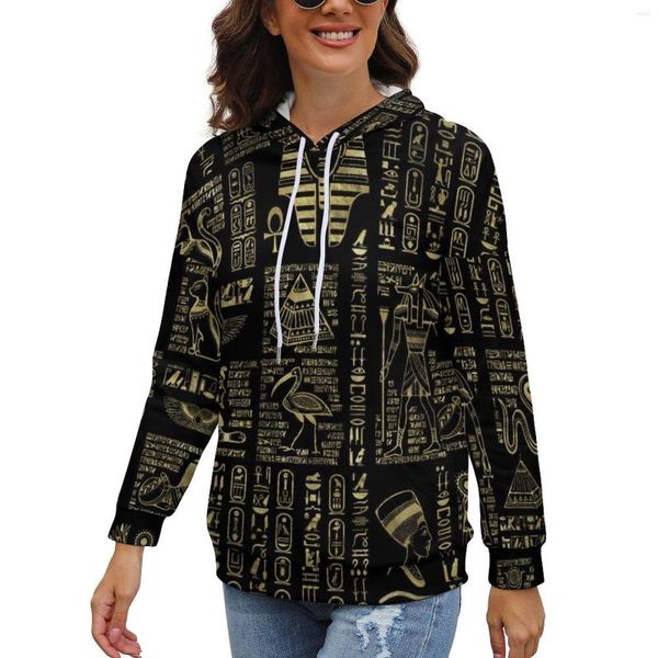 Damen Hoodies Retro Letter Print ägyptische Hieroglyphen Streetwear Übergroße Pullover Hoodie Lady Long Sleeve Elegante grafische Sweatshirts