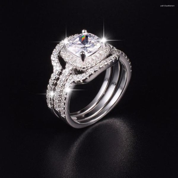 Cluster Rings Lady's 4ct Square Smovere Diamond Set 3-в-1 кольцо для женщин с белым золотом.