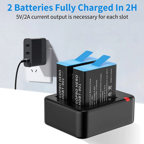 Outros produtos de câmera Hongdak Dual Porta Slot Double Battery Charger para GoPro Go Pro Hero 11 10 9 preto com acessório de câmera de ação a cabo USB 230818