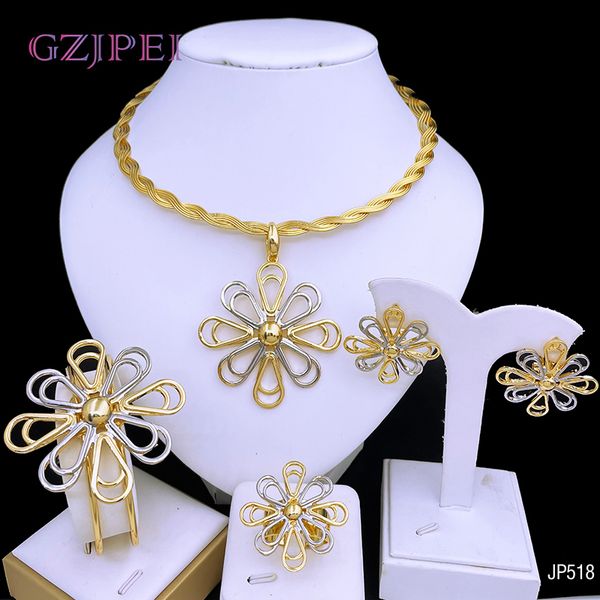 Ohrringe Halskette einzigartige Schmuck Set Italien 18K Gold plattiert Schmetterling Anhänger Frauen Halskette Elegant zwei Ton