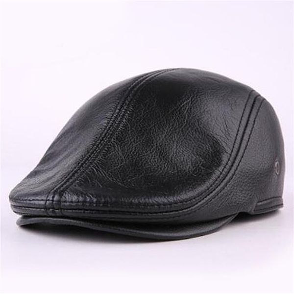 Designer Männer echte echte Lederhut Baseball Cap Newsboy Beret Hüte Winter warmes Kuhwattenkappen336a