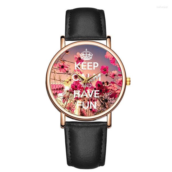 Armbanduhr Mode Frauen Quarz Uhr Set für Blumenleder wasserdichte leichte runde Zifferblatt -Wählmaschine Moda Uhr Reloj Hombre