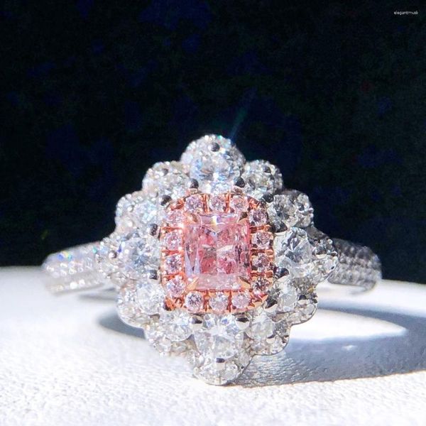 Clusterringe feinen Schmuck Real 18K Gold 0.26ct Pink Diamonds Hochzeit Engagement weiblich für Frauen Ring TX