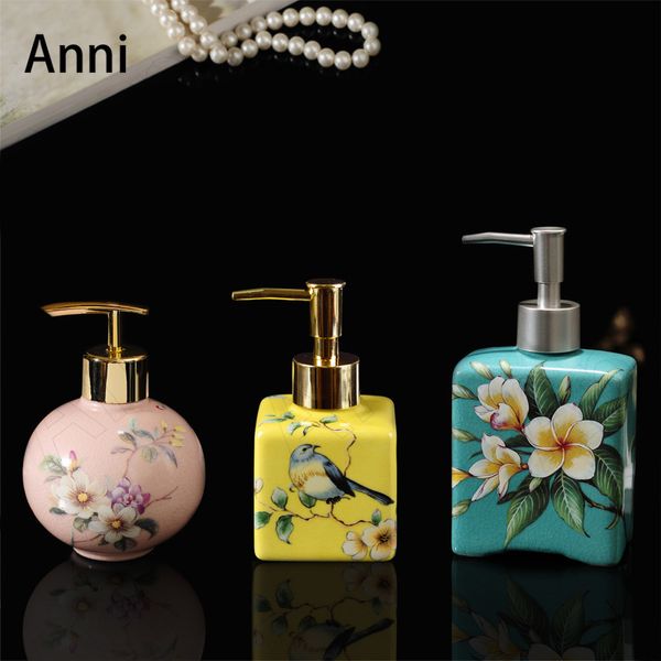 Sıvı sabun dağıtıcı Çince boyalı seramik köpük dağıtıcı yaratıcılık çiçek illüstrasyon şampuan şişe ev banyo dekorasyon aksesuarları 230820