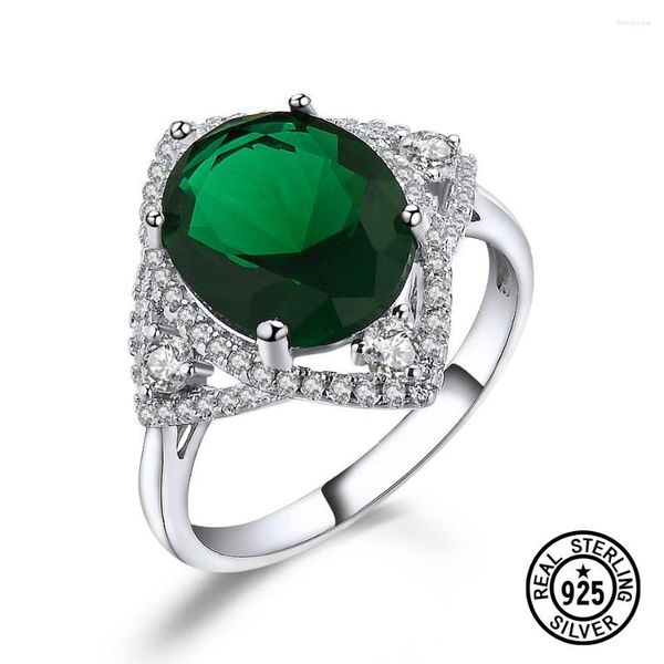 Clusterringe 925 Sterling Silber für Frauen Vintage Russisch geschaffen Nano Emerald Romantic Oval Ring Luxus Party Geschenk Feiner Schmuck