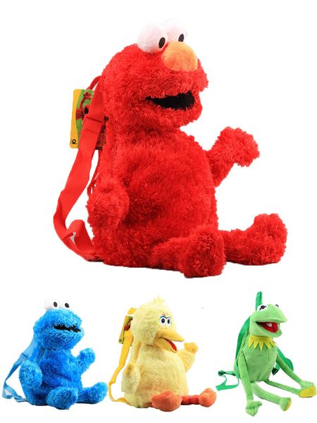 Mochilas de 45cm Rua Pluguchie Backpack Toy Red Elmo Blue Monster Amarelo Big Bird Birh Soft Bag School School For Kids Girl Gift 230818